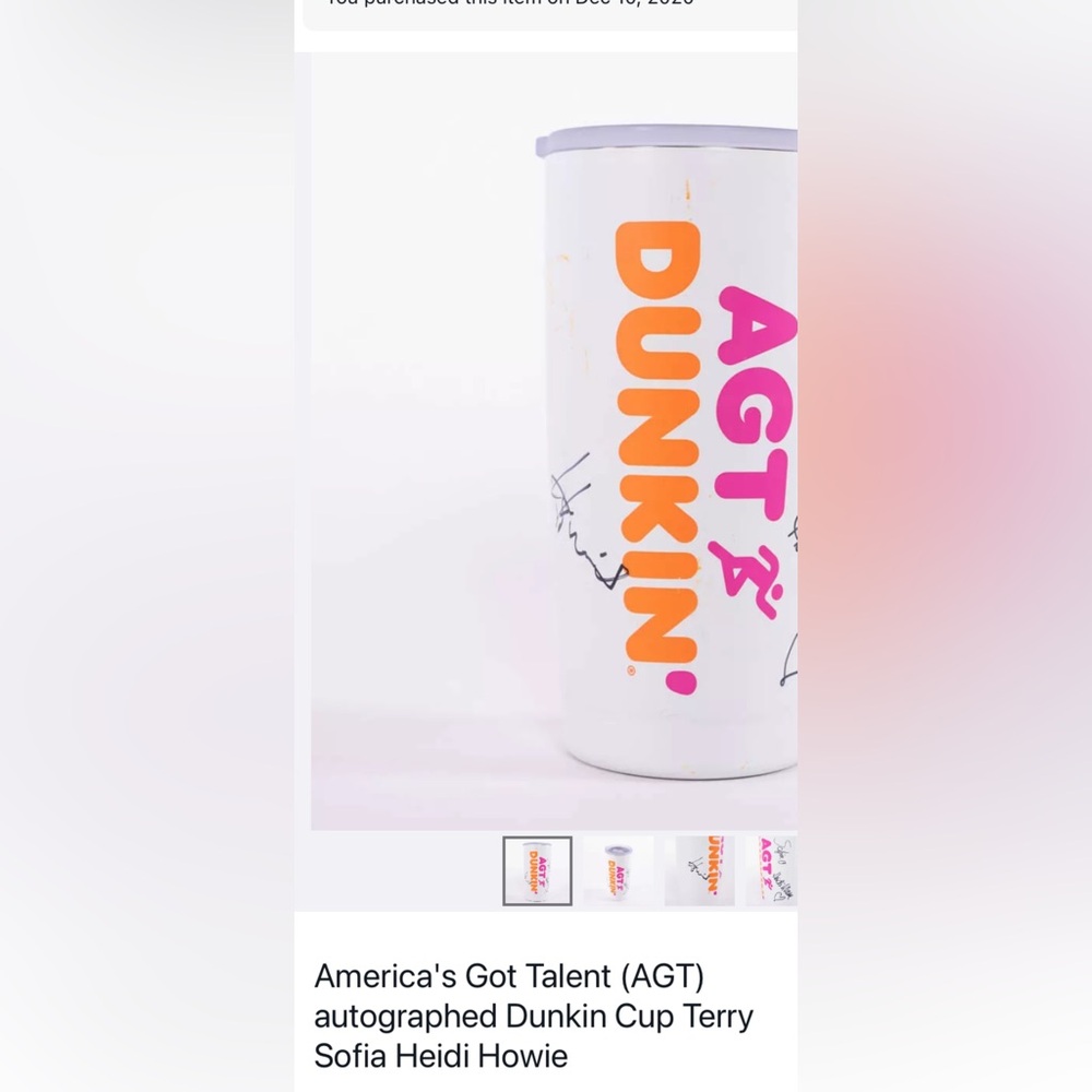 America’s got talent autographed Dunkin cup